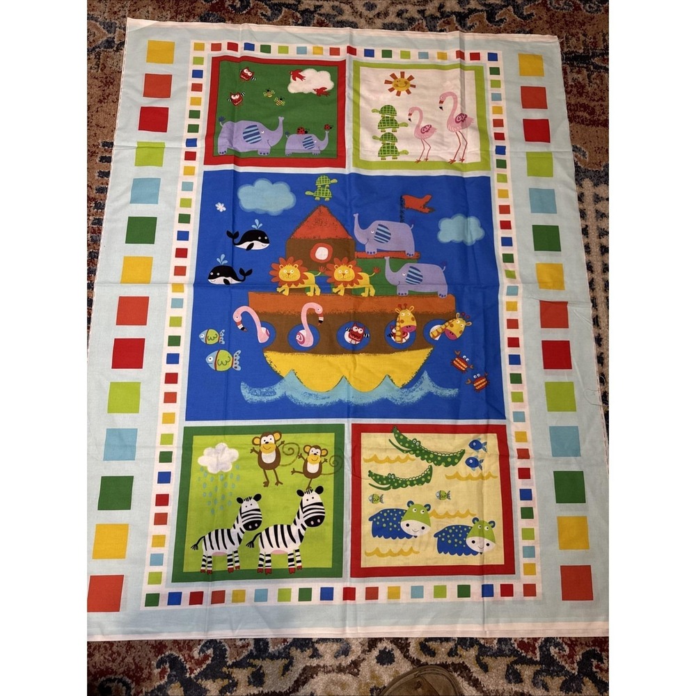 45" Baby Fabric Panel Quilt Ark Animals Color‎ Blocks Lot 2 Blanket Nursery